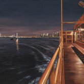 Staten Island Ferry Arriving with a Distant View of Manhattan and New Jersey